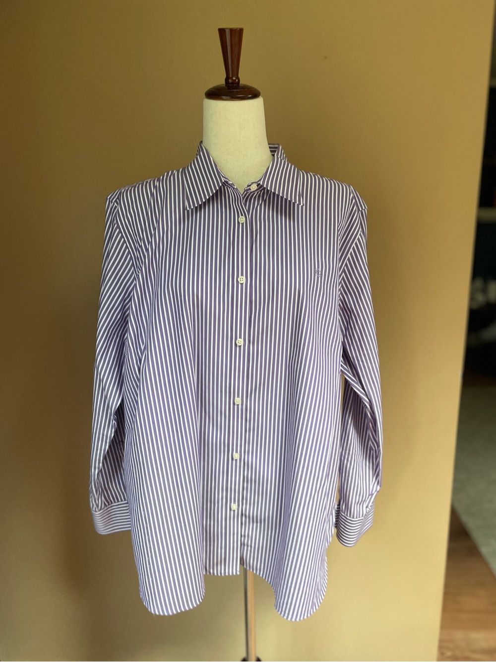 Lauren Ralph Lauren Womens Non-Iron Button Down Blouse Top 2X Pinstripe Purple